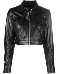 cropped real leather jacket