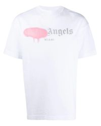 Palm Angels Cotton Pink Spray Paint Miami T-shirt in White/Pink (White ...