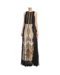 Alberta Ferretti | Black Abito Smanicato Lungo Con Stampa Etnica | Lyst