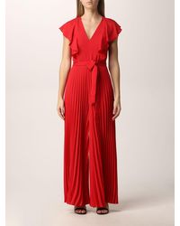 Twin Set Twinset Long Jumpsuit In Pleated Crêpe in Red | Lyst