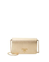Prada Saffiano Leather Wallet On A Chain in Gold (Metallic) | Lyst