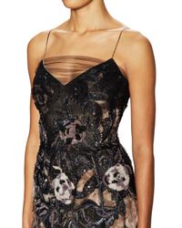 Badgley Mischka Multicolor Silk A-line Beaded Print Gown