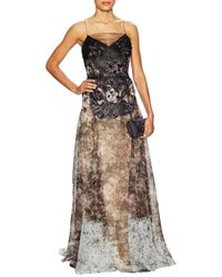 Badgley Mischka Multicolor Silk A-line Beaded Print Gown
