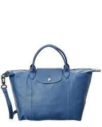 Longchamp Le Pliage Cuir Large Leather Short Handle Tote in Blue ... Longchamp Le Pliage Cuir Large Leather Short Handle Tote in Blue ...