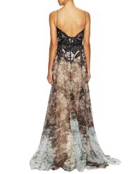 Badgley Mischka Multicolor Silk A-line Beaded Print Gown
