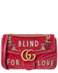 Gucci Gg Marmont Embroidered Velvet Blind For Love Shoulder Bag in Pink - Lyst