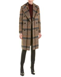 Kendall + Kylie Brown Plaid Double-breasted Coat