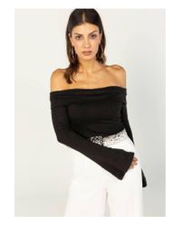 Zibi London Gray Bardot Long Sleeve Top