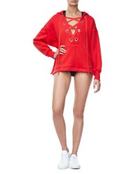 GOOD AMERICAN - Red The Lace Up Hoodie - Lyst