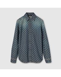 Gucci Gg Jacquard Denim Shirt in Blue for Men | Lyst Canada
