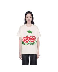 T-shirt lilla con stampa ciliegie Gucci | Ratti Boutique