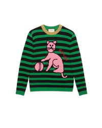 Maglione con gatto e palla da baseballGucci in Lana di colore Verde | Lyst