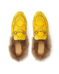 Slipper Princetown in velluto GGGucci in Velluto di colore Giallo | Lyst