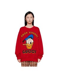 Felpa paperino disney xGucci in Cotone di colore Rosso | Lyst