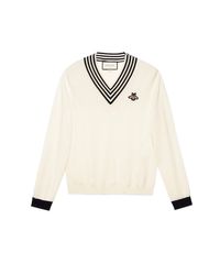Maglione in lana con scollo a V e ape da Uomo di Gucci in Bianco | Lyst