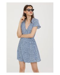 H\u0026M Synthetic Patterned Wrap Dress in Light Blue/White Floral (Blue) | Lyst
