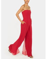 halston heritage chiffon overlay strapless jumpsuit