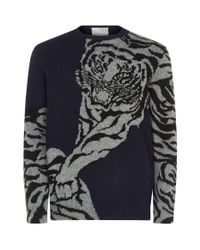 Valentino Wool Tiger Sweater in Blue for Men - Lyst
