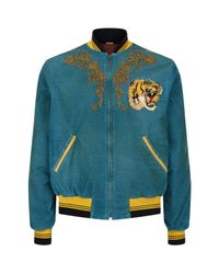 Gucci Tiger And Dragon Corduroy Bomber Jacket in Blue for Men | Lyst Canada