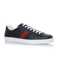 Gucci Leather New Ace Logo Sneakers in Navy (Blue) for Men - Lyst