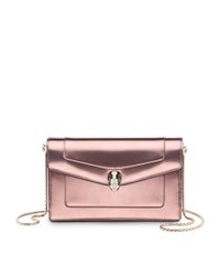BVLGARI Pink Metallic Leather Serpenti Forever Pouch Bag