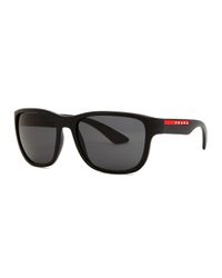 Prada Linea Rossa Matte Black Square-frame Sunglasses for men