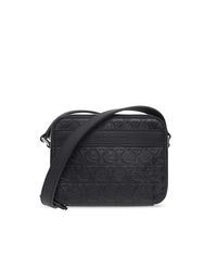 Ferragamo Black Leather Gancini Shoulder Bag for men