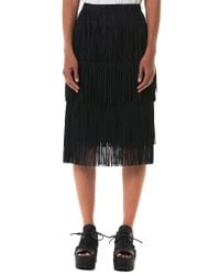 Issey Miyake Black Fringed Pleated Skirt