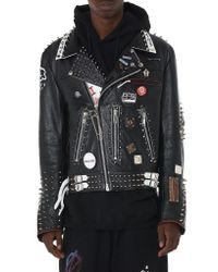 99% Is Black Studded Leather Biker Jacket for men