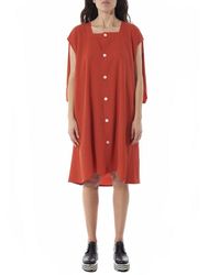 Nancy Stella Soto Red Deconstructed Button-down Shirt-dress