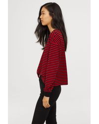 H&M Cotton Striped Jersey Top in Red/Black Striped (Red) - Lyst