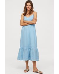 H&M Long Dress With Lace Details in Light Blue (Blue) - Lyst