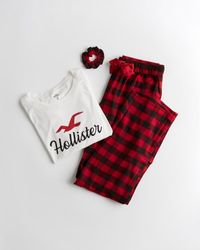 Hollister graphic tee flannel sleep set sale