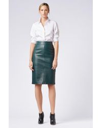 hugo boss green leather pencil skirt