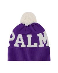 Palm Angels Purple Logo Pompon Beanie