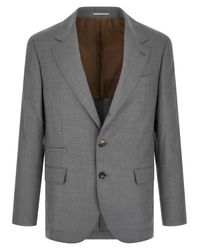 Brunello Cucinelli Gray Virgin Wool Hopsack Blazer for men