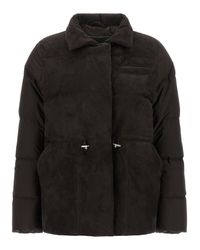 Kiton Black Suède-Front Drawstring Down Jacket