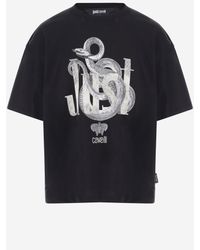 Just Cavalli Black Logo Print Cotton T-Shirt T-Shirts for men