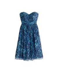 J.Crew | Blue Marbella Strapless Dress In Watercolor Silk Chiffon | Lyst