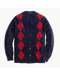 J.Crew | Blue Italian Cashmere Boyfriend Cardigan Sweater In Argyle | Lyst