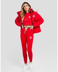 siksilk fur hood padded jacket red