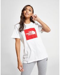 The North Face Cotton Box Logo Boyfriend T Shirt In White Red White Lyst