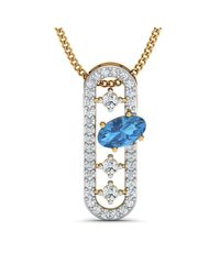 Diamoire Jewels - Metallic Nature Inspired Oval Aquamarine Pendant With Premium Diamonds In 10kt Yellow Gold - Lyst