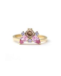 ARTEMER - Champagne Diamond Cluster Ring With Pink Sapphires And Ta - Lyst