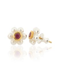 Ana Verdun - Metallic Silver & Ruby Grace Stud Earrings - Lyst