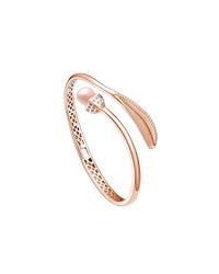 Fei Liu - Metallic 18kt Rose Gold Plated Snowdrop Pearl Leaf Bangle With Cz - Lyst