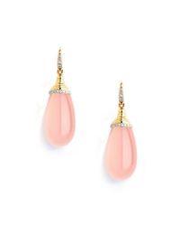 Syna - 18kt Pink Chalcedony Drop Earrings With Diamonds - Lyst