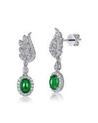 SILVER YULAN - Multicolor Cabochon Emerald Diamond Wing Earrings - Lyst