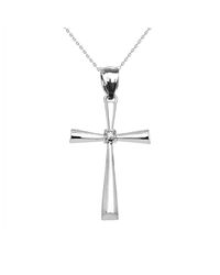 QP Jewellers - Metallic Diamond Elegant Cross Pendant Necklace Sterling Silver - Lyst