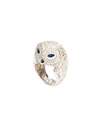 MARCELLO RICCIO Metallic White Gold, Diamond & Blue Sapphire Owl Ring